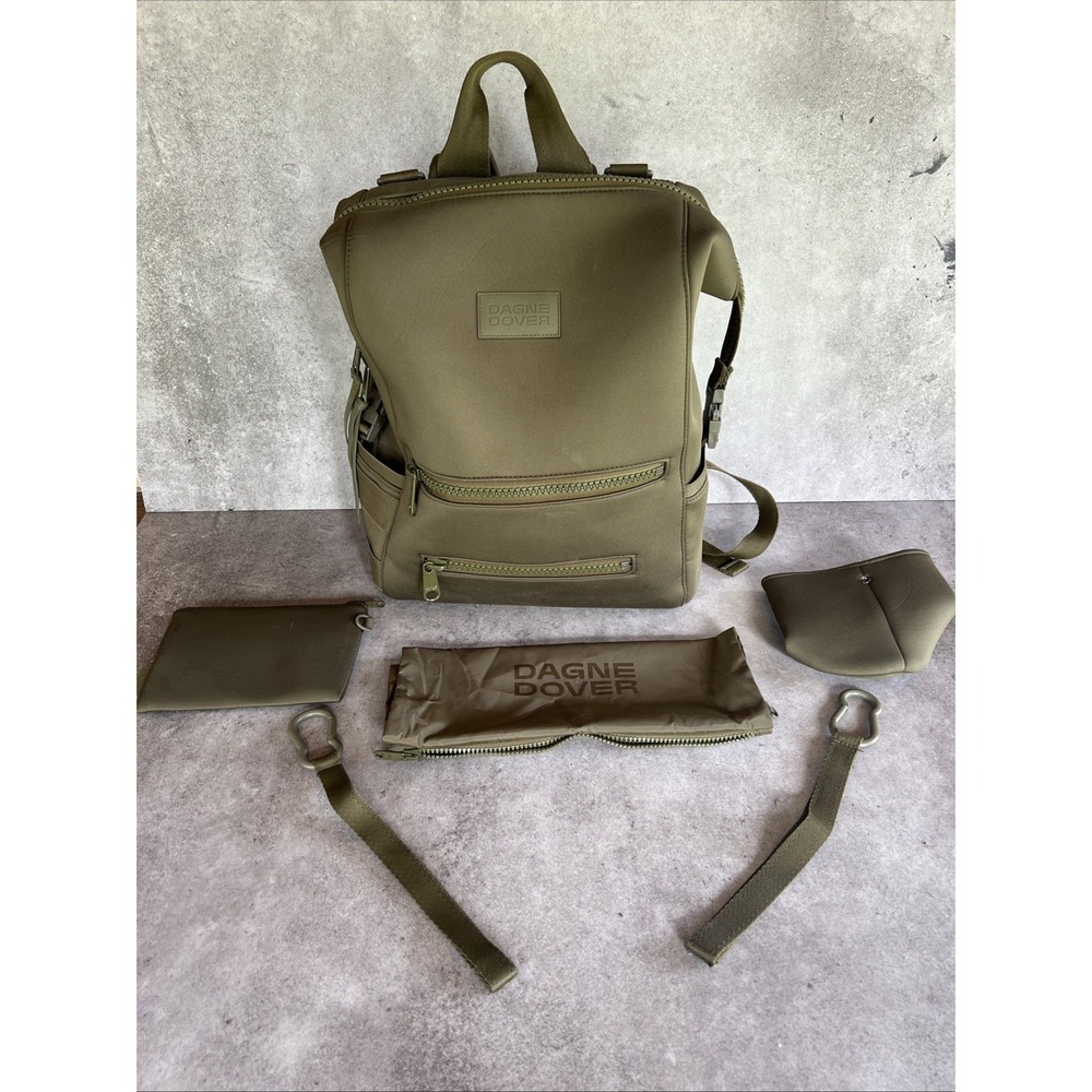 Dagne Dover Indi Neoprene diaper bag Backpack Army Green Zippered Pockets moms